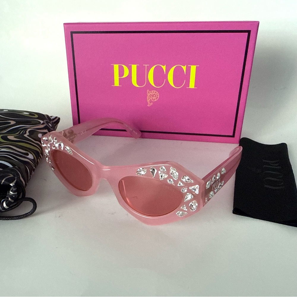 NEW Emilio PUCCI Limited Edition Pink Crystal Embellished Cat Eye Sunglasses - Picture 4 of 16